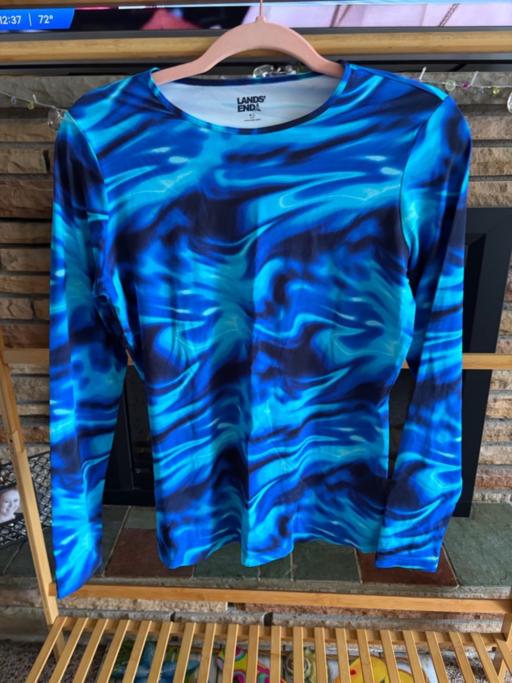 Lands' End Electric Blue Wave Print Long Sleeve Top